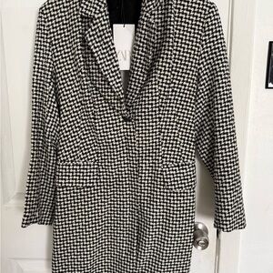 Women's Black and White Houndstooth Tweed Dress